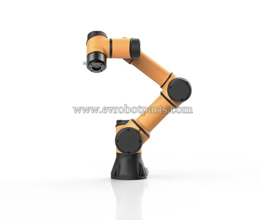 Industrial robotic arm with orange and black color scheme showing 6-axis articulated design for precision automation tasks