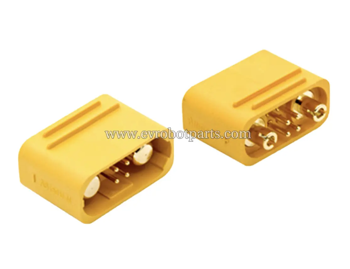 Pair of gold electrical connectors displaying both connection types for balanced power distribution in electronic systems