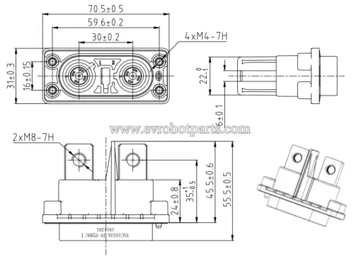 Technical outline drawing of Yonggui P2RN non-interlock receptacle 112022001074