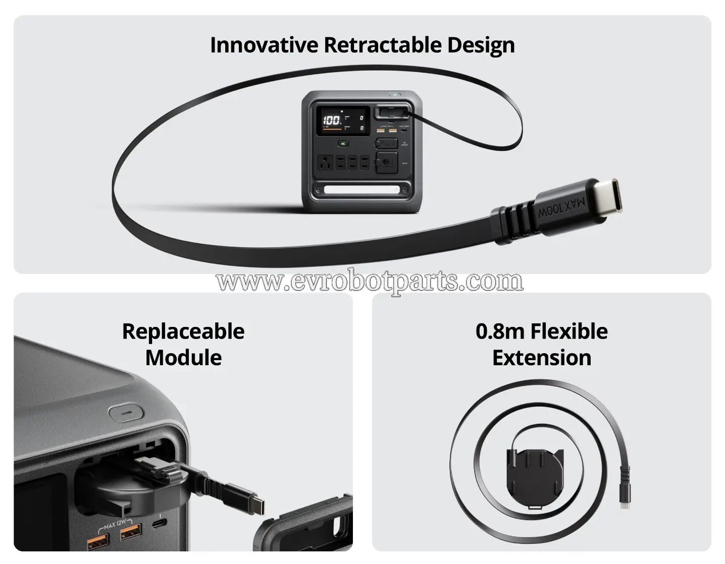 DJI Power 1000 Mini power station with innovative retractable cable design and replaceable module